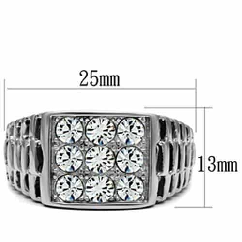Stainless Steel CZ Round Pave Grid Baguette Channel Wide Ring view 3