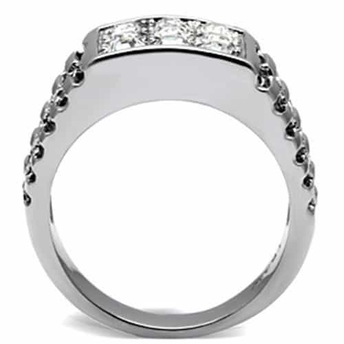 Stainless Steel CZ Round Pave Grid Baguette Channel Wide Ring view 5