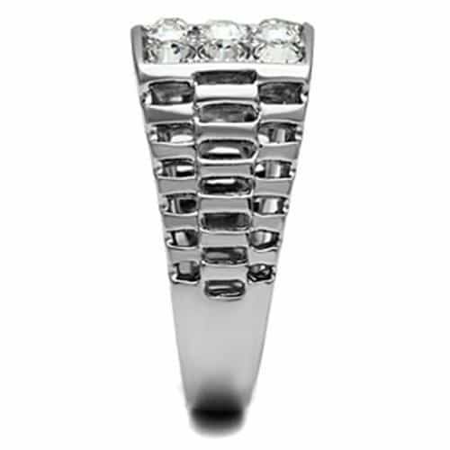 Stainless Steel CZ Round Pave Grid Baguette Channel Wide Ring view 7