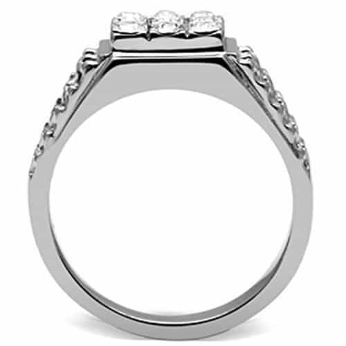 Stainless Steel CZ Round Baguette Channel Pave Wide Mens Ring view 5