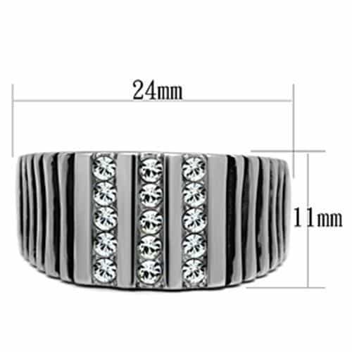 Stainless Steel CZ Channel Row Ribbed Wide Band Mens Ring view 3