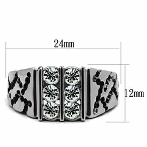 Stainless Steel CZ Round Bar Channel Leopard Print Wide Band Ring view 3