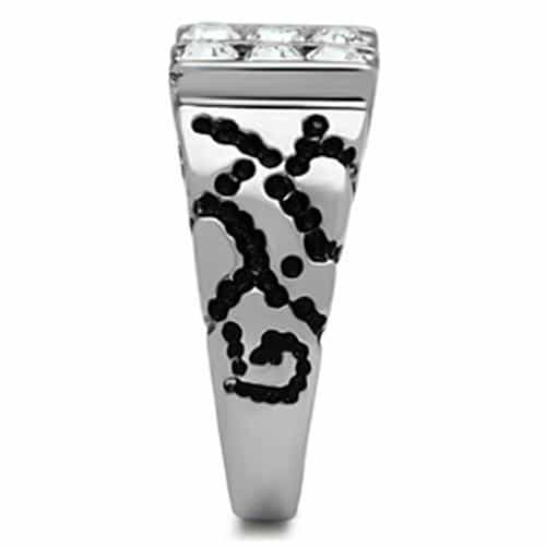 Stainless Steel CZ Round Bar Channel Leopard Print Wide Band Ring view 7