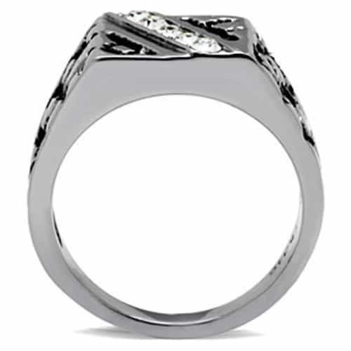 Stainless Steel Silver CZ Chi Rho Christian Symbol Mens Ring view 5