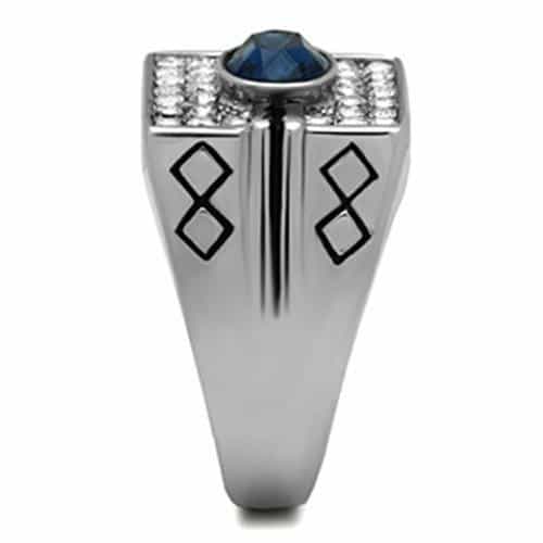 Stainless Steel Blue Stone Oval CZ Pave Mens Signet Ring view 7