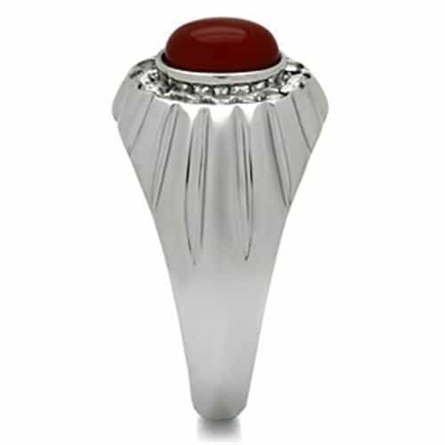 Stainless Steel Red Carnelian Oval Halo CZ Mens Signet Ring view 7