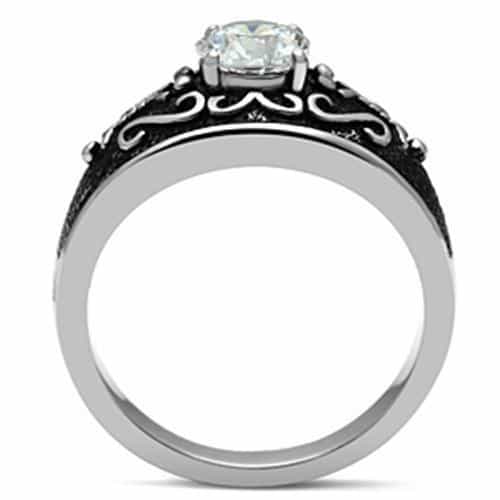 Stainless Steel Dark IP CZ Round Scroll Filigree Solitaire Ring view 5
