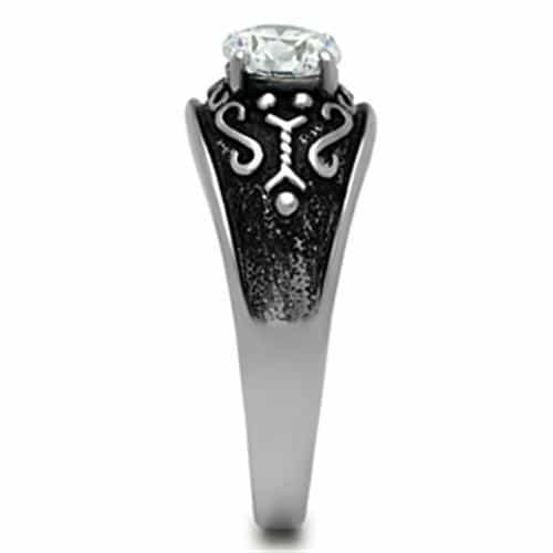 Stainless Steel Dark IP CZ Round Scroll Filigree Solitaire Ring view 7