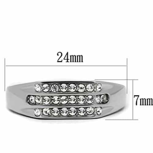 Stainless Steel Silver CZ Channel Triple Row Mens Signet Ring view 3