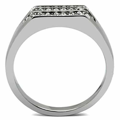 Stainless Steel Silver CZ Channel Triple Row Mens Signet Ring view 5