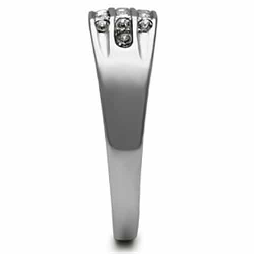 Stainless Steel Silver CZ Channel Triple Row Mens Signet Ring view 7