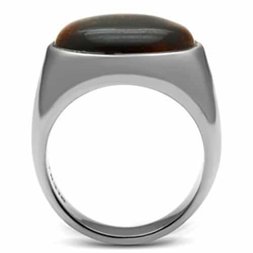 Stainless Steel Silver Tiger Eye Oval Cabochon Dome Mens Ring view 5