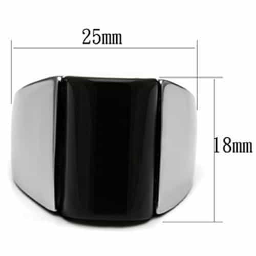 Stainless Steel Silver Black Enamel Square Flat Top Mens Ring view 3