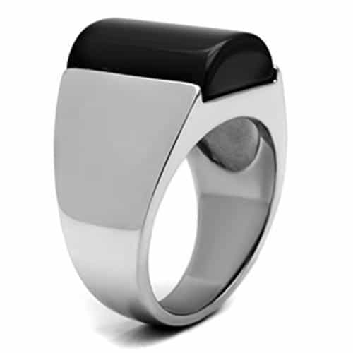 Stainless Steel Silver Black Enamel Square Flat Top Mens Ring view 7
