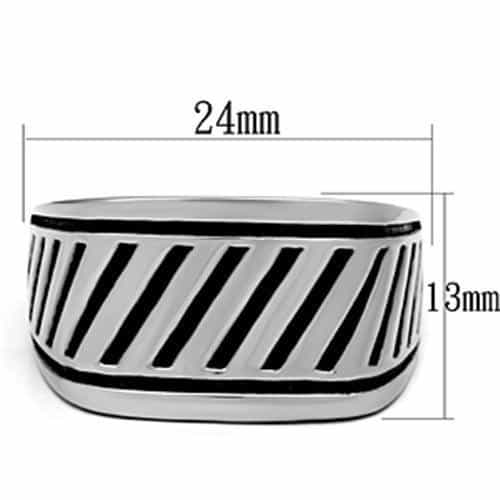 Stainless Steel Silver Black Enamel Diagonal Stripe Mens Ring view 3