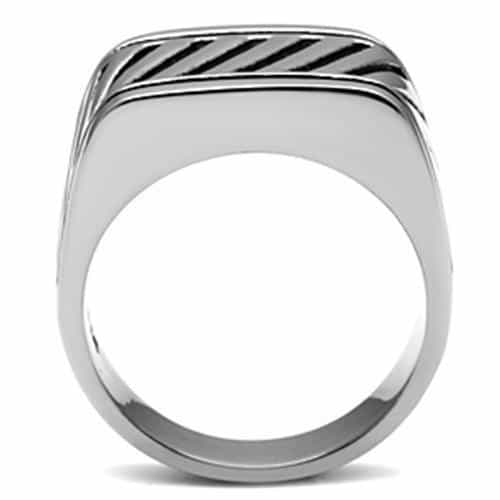 Stainless Steel Silver Black Enamel Diagonal Stripe Mens Ring view 5