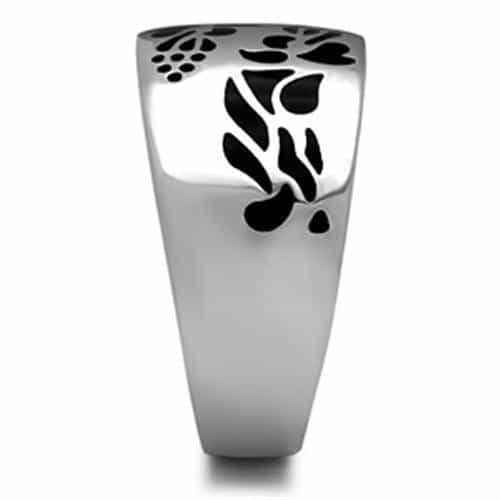 Stainless Steel Silver Black Enamel Floral Heart Cutout Wide Ring view 7
