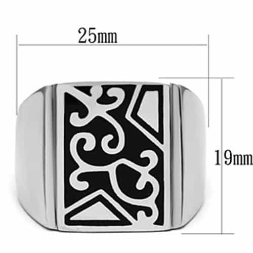 Stainless Steel Silver Black Enamel Scroll Carved Square Ring view 3
