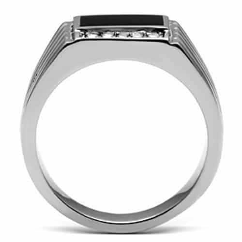 Stainless Steel Silver Black Onyx Rectangle CZ Bar Mens Ring view 5