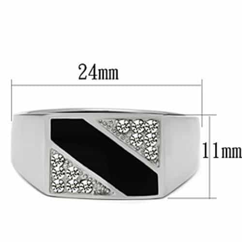 Stainless Steel Silver Black Onyx CZ Diagonal Triangle Mens Ring view 3