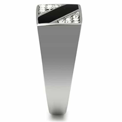 Stainless Steel Silver Black Onyx CZ Diagonal Triangle Mens Ring view 7
