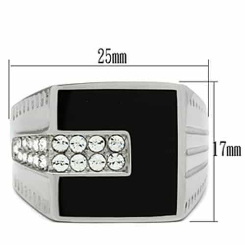 Stainless Steel Silver Black Onyx Rectangle CZ Mens Signet Ring view 3
