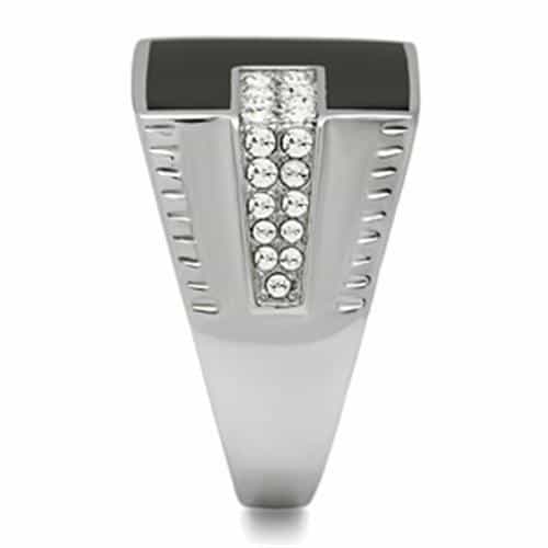 Stainless Steel Silver Black Onyx Rectangle CZ Mens Signet Ring view 7