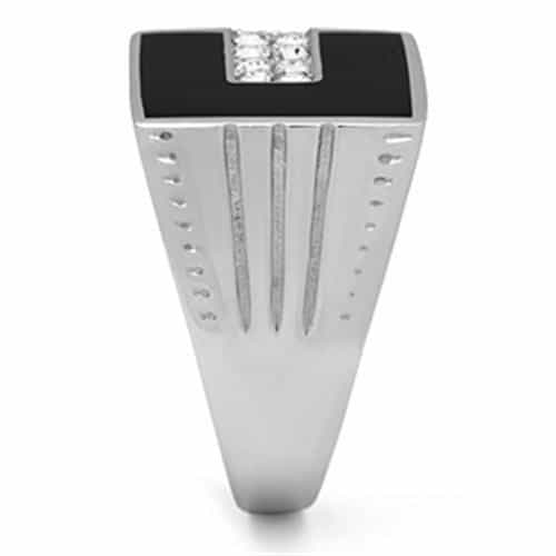 Stainless Steel Silver Black Onyx Rectangle CZ Mens Signet Ring view 9