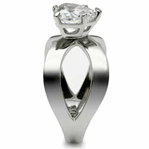 Stainless Steel Silver CZ Heart X Crossover Solitaire Ring view 7