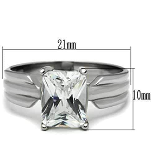 Stainless Steel Silver CZ Princess Split Shank Solitaire Ring view 3