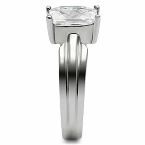 Stainless Steel Silver CZ Princess Split Shank Solitaire Ring view 7