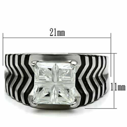 Stainless Steel Silver CZ Princess Chevron Striped Wide Pendant view 3