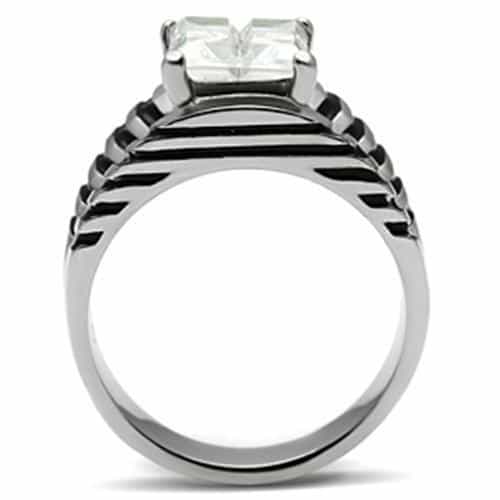 Stainless Steel Silver CZ Princess Chevron Striped Wide Pendant view 5