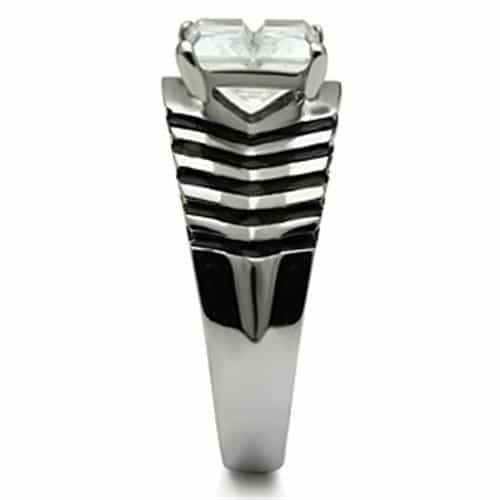 Stainless Steel Silver CZ Princess Chevron Striped Wide Pendant view 7