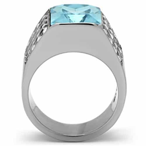 Stainless Steel Silver Aquamarine CZ Princess Channel Wide Ring view 5