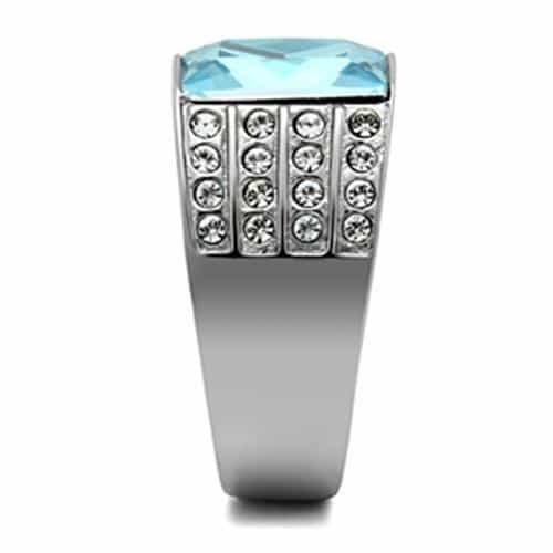 Stainless Steel Silver Aquamarine CZ Princess Channel Wide Ring view 7