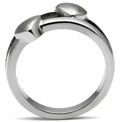 Stainless Steel Silver Polished Heart Bypass Solitaire Ring view 5