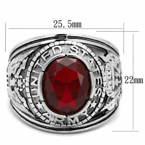 Stainless Steel US Army Red CZ Round Eagle Military Signet Ring view 3