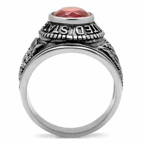 Stainless Steel US Army Red CZ Round Eagle Military Signet Ring view 13