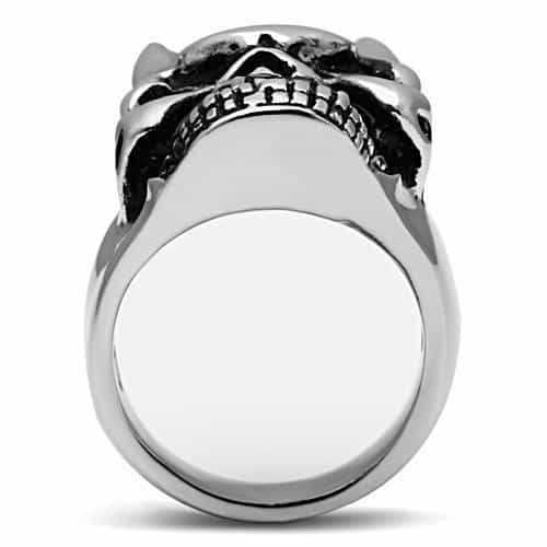 Stainless Steel Silver CZ Round Horned Skull Biker Ring view 5