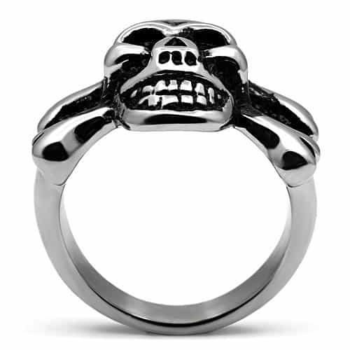 Stainless Steel Silver Skull Crossbones Biker Mens Signet Ring view 5