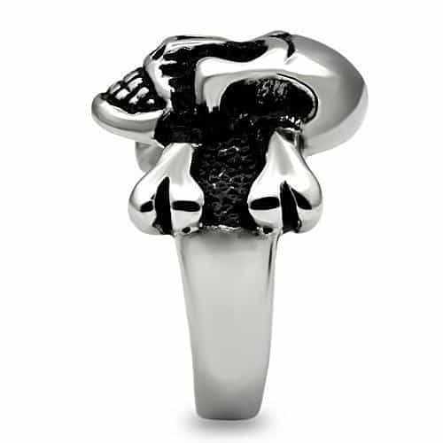 Stainless Steel Silver Skull Crossbones Biker Mens Signet Ring view 7