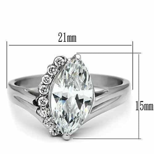 Stainless Steel Silver CZ Marquise Leaf Bypass Solitaire Ring view 3
