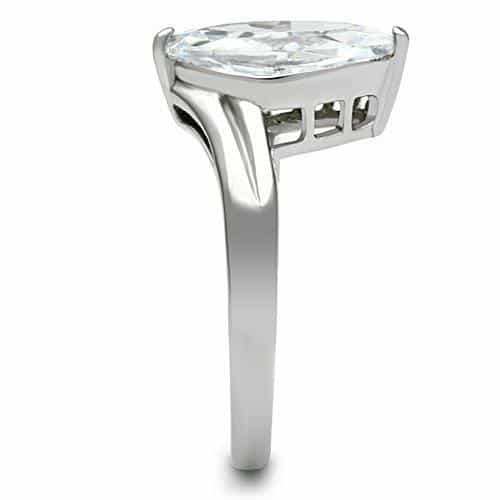 Stainless Steel Silver CZ Marquise Leaf Bypass Solitaire Ring view 9