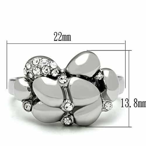 Stainless Steel CZ Pave Flower Petal Cocktail Ring view 3