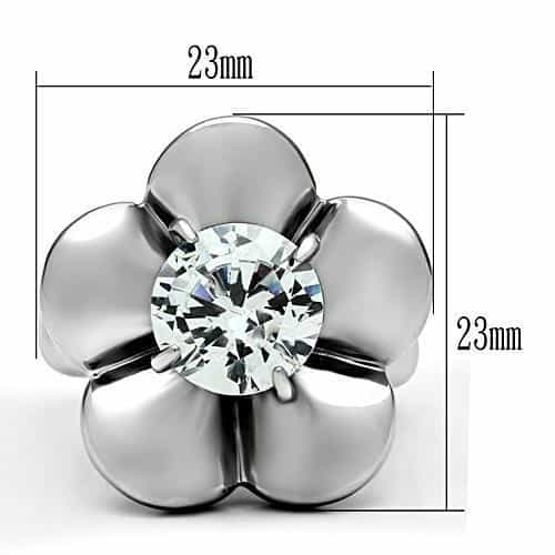 Stainless Steel Silver CZ Round Flower Petal Cocktail Ring view 3