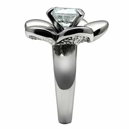Stainless Steel Silver CZ Round Flower Petal Cocktail Ring view 7