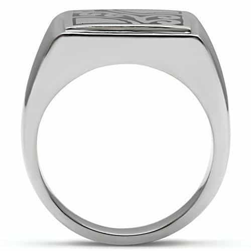 Stainless Steel Black Enamel Scroll Carved Square Mens Signet view 5