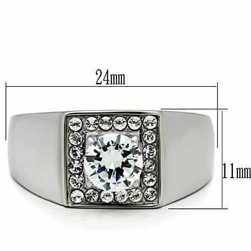 Stainless Steel Silver CZ Round Halo Square Mens Signet Pendant view 3