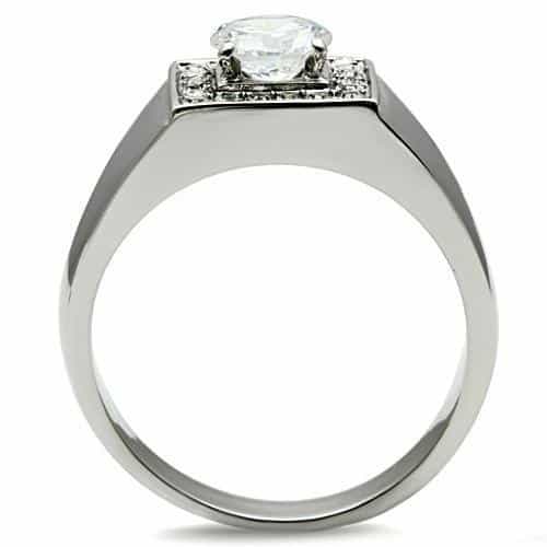 Stainless Steel Silver CZ Round Halo Square Mens Signet Pendant view 5